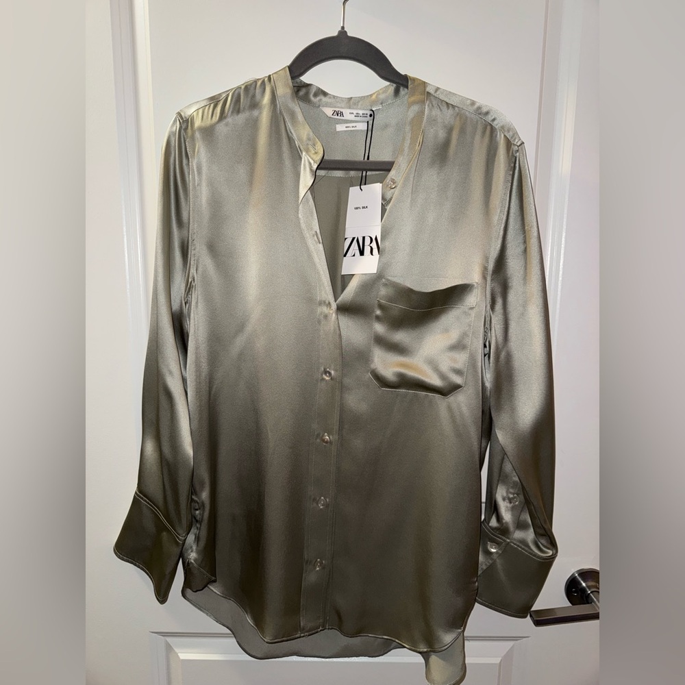 Zara Silk Blouse in Sage - 100% silk